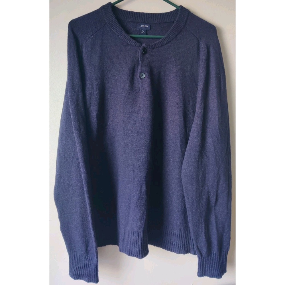 J Crew Men's Lambswool‎ Blend  Henley 2-button Sweater Deep Navy Size XL